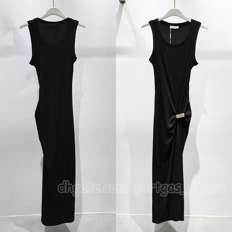 Luxury Black Midi Dress Designer Women Puplum Waist Sleeveless Dresses Summer Vacation Elegant Dinner Birthday Dress-image-992203008