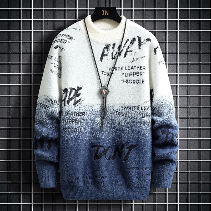 Fall Cashmere Turtleneck Mens Sweaters Thick Warm Personality Letter Sweater Men Harajuku Male Pullovers 240914