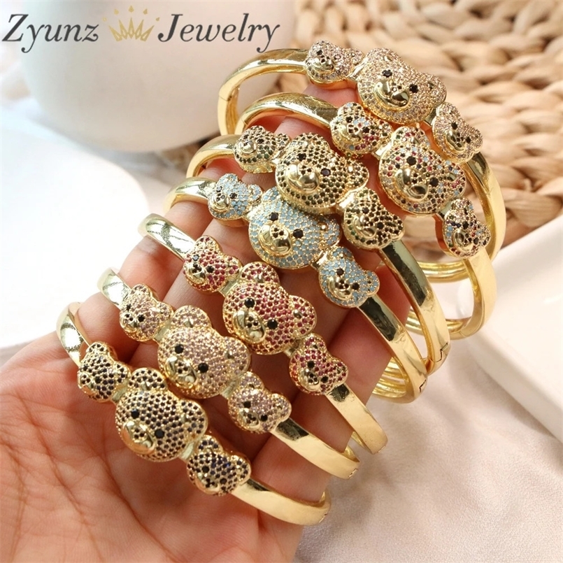 3PCS Gold Plated Simple Forever Zircon Bear Bangle Bracelet Jewelry Gift For Women Girl 240626