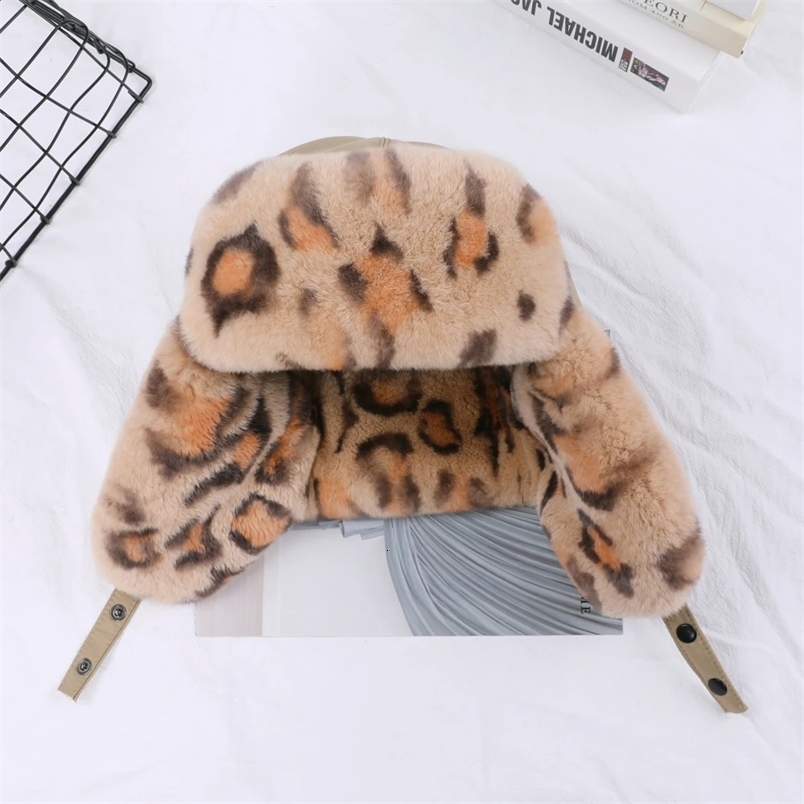 SUPPEV STTDIO 100% Real Fur Hat for Women Natural Rex Rabbit Fur Russian Ushanka Hats Winter Thick Warm Ears Fashion Bomber Cap 241227