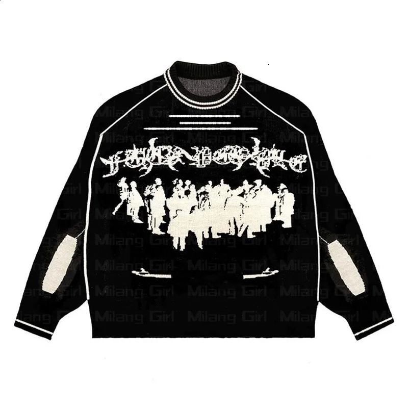 Hip Hop Streetwear Knitted Sweater Men Women Gothic Hassett Pattern Oversized Sweater Pullover Winter Harajuku Cotton sweater 240914