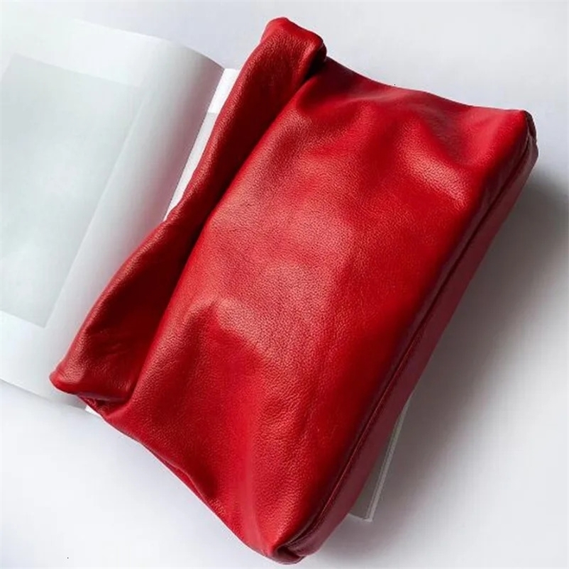 Personalized rolled edge leather bag lazy casual leather bag soft phone bag womens high-quality red large pocket er 241018bj