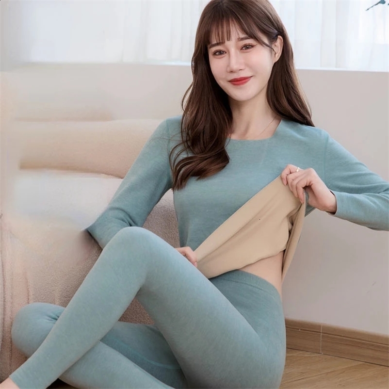 Underwear Womens Plus Velvet Thickened Set German Velvet Seamless Long Autumn Clothing Pants 241021