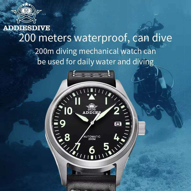 ADDIESDIVE H2 avec NH35 mécanique 316 acier hommes plongée lumineux plongeur automatique et montre en cuir livraison gratuite