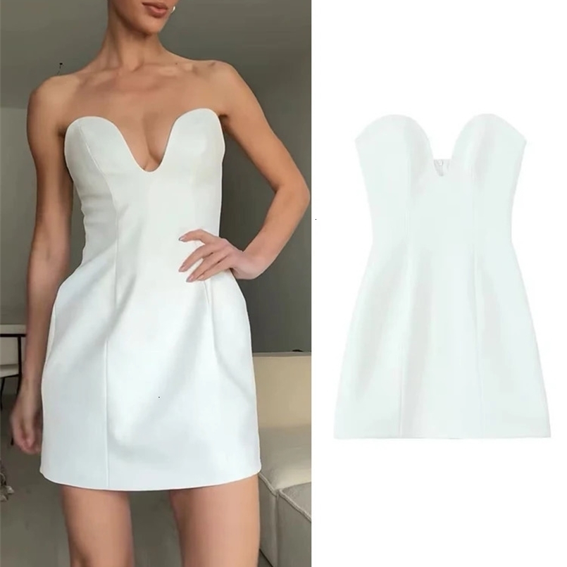 TRAF White Women Strapless Dresses Backless Evening Party Dress Women Elegant Sexy Dress Bodcon Mini Dress Summer 250322