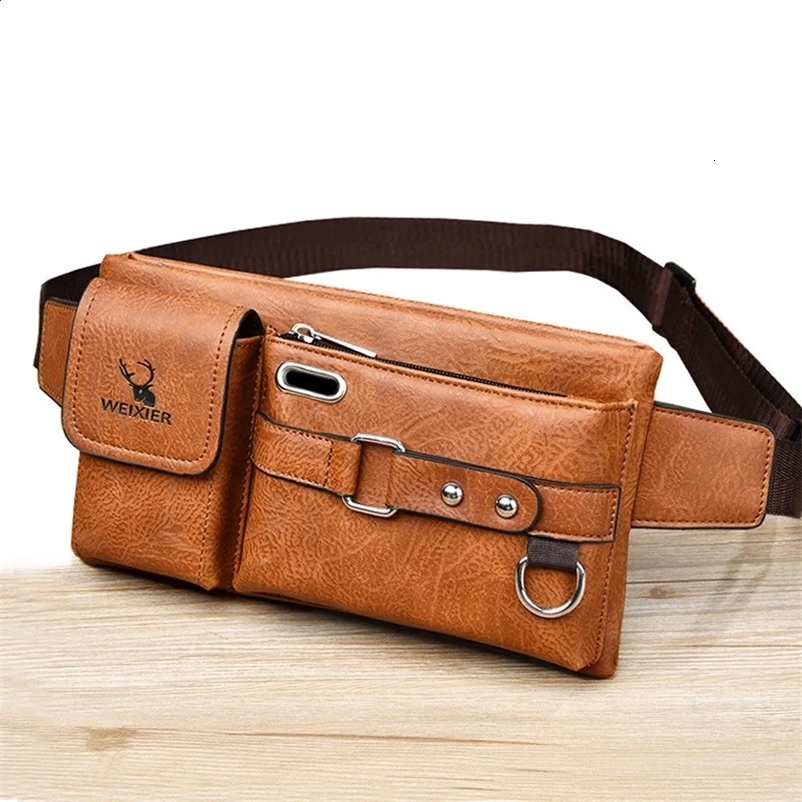 WEIXIER Mens Waist Bag Pu Leather Male Fanny Pack Male Shoulder Chest Bags for Phone Travel Man Belt Pouch Banana Bum Bags 241223bj
