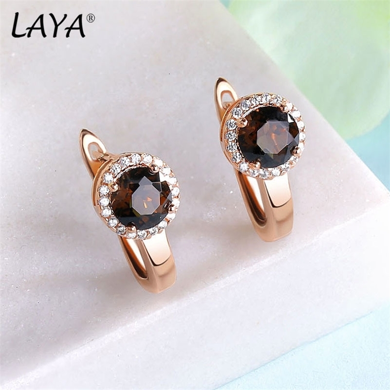 Stud LAYA 100 925 Sterling Silver Millennium Cut Vintage Gemstone Natural Smoky Quartz Earrings For Women Wedding Engagement Jewelry 230729bj