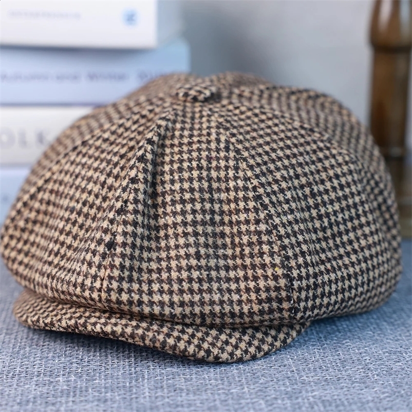 Houndstooth Spring Autumn Winter Gatsby Cap Plaid Black Beret For Men Retro British sboy Cap Woman Octagonal Hats 007 250403bj
