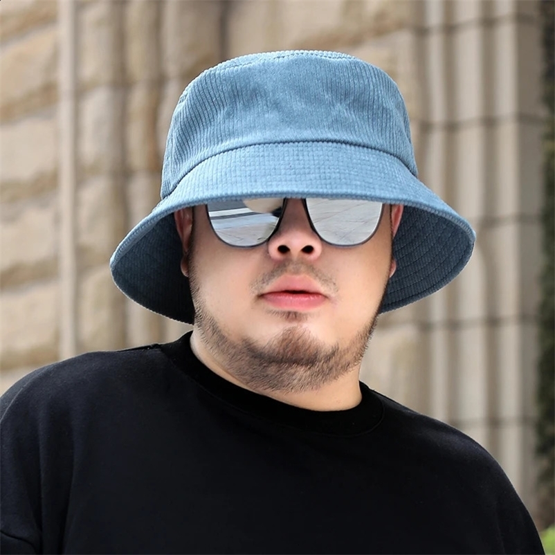 2024 Winter Corduroy Fisherman Hat Big Head Man Women Plus Size Bucket Hats 54-58cm 58-63cm 250407bj