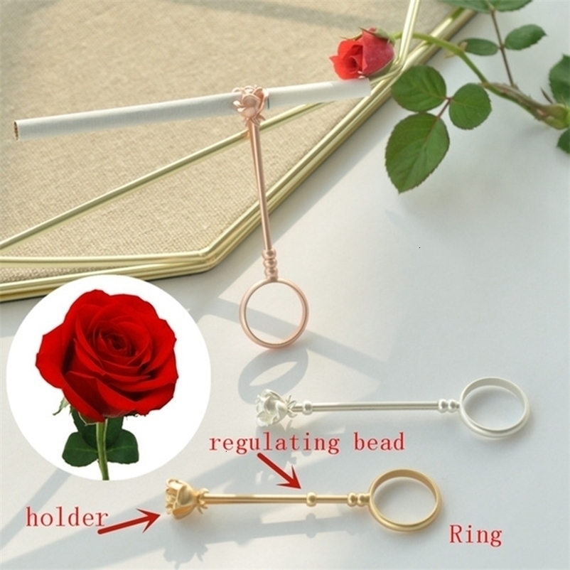 Wedding Rings Rose Flower Retro Cigarette Holder Ring Ladies Men s Clip Party Jewelry Lover Gift 230710bj