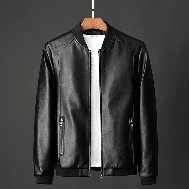 2024 Autumn Men Black Biker PU Leather Coat Korean Fashion Men Pu Leather Jacket Trend Casual Fit Slim Baseball Clothes 8Xl250403bj