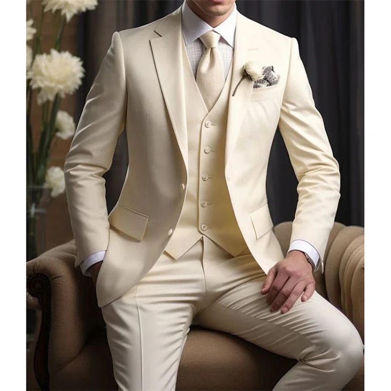 Elegant Wedding Mens Suits Blazer Slim Fit 3 Pcs Jacket Pants Vest Costume Homme Formal Party Male Clothing 250407
