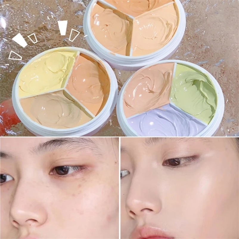 Three color concealer dark circle high coverage green nose contour shadow cream palette basic beauty Korean makeup 240829bj