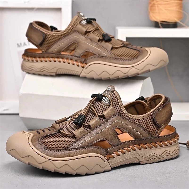 Mens Sandals Summer Breathable Mesh Sandals Mens Outdoor Leisure Lightweight Beach Sandals Fashion Mens Shoes Large Sizes 38- 240615bj