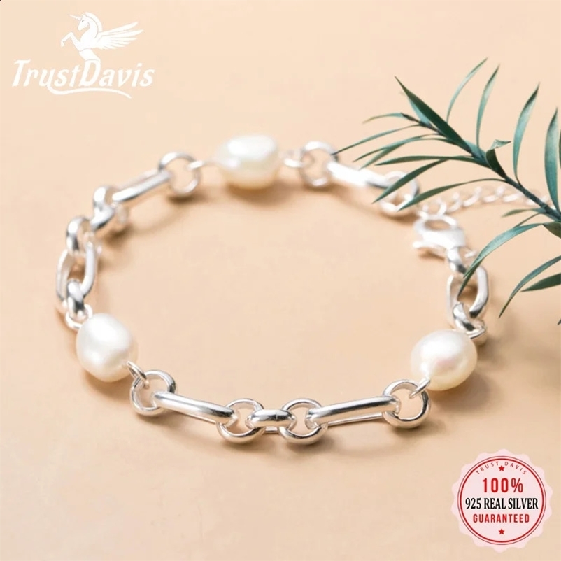 TrustDavis 925 Sterling Silver Sweet 8mm Baroque Pearl Chain Bracelet For Women Wedding Birthday Fine S925 Jewelry DA1653 250121bj
