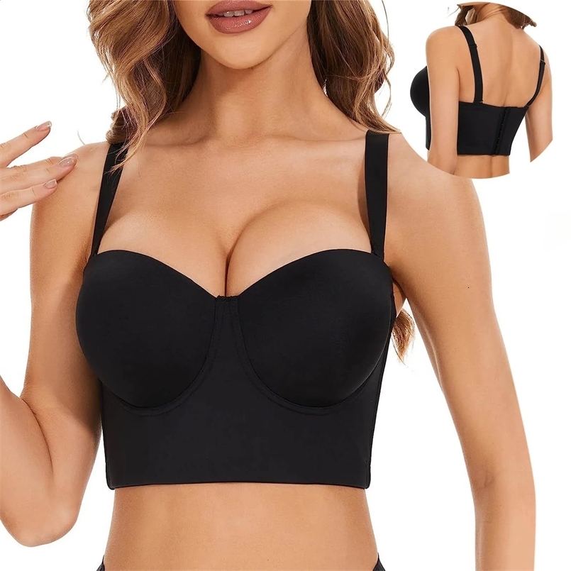 Sexy Low Back Anti Slip Strapless Bra Underwear Womens Half Cup Seamless Bras Backless Push Up Bra Plus Size Seamless Bras 240913