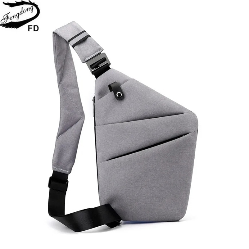 Fengdong men ultra thin anti-theft small chest bag mini cross body bags male one shoulder sling bag for travel boy sports bag 250327bj