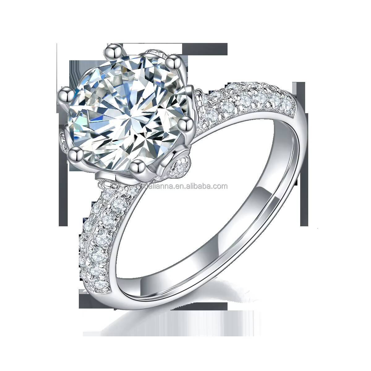 Luxury S925 Engagement Ring Flower White Gold Plated Custom Wedding Diamond Moissanite 30ct Popular Fashion Jewelry