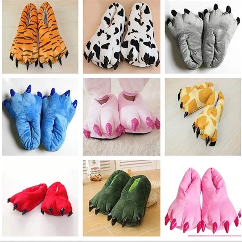 Winter Warm Soft Indoor Slide Womens Shoes Claws Fun Animals Christmas Monsters Dinosaur Claws Plush Home Furnishings 240903bj