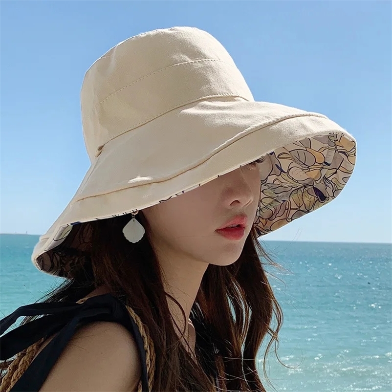 Spring Summer Doublesided Wear Large Brim Fishermans Hat Women Korea Outdoor Sunscreen Sun Cotton Breathable 240603bj