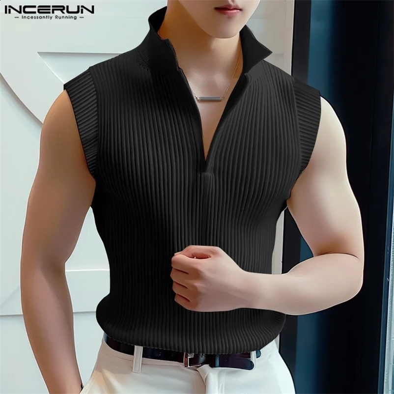 2024 Men Tank Tops Solid Color V Neck Sleeveless Summer Streetwear Male Vests Fitness Fashion Casual Men Clothing S-5XL INCERUN250324bj