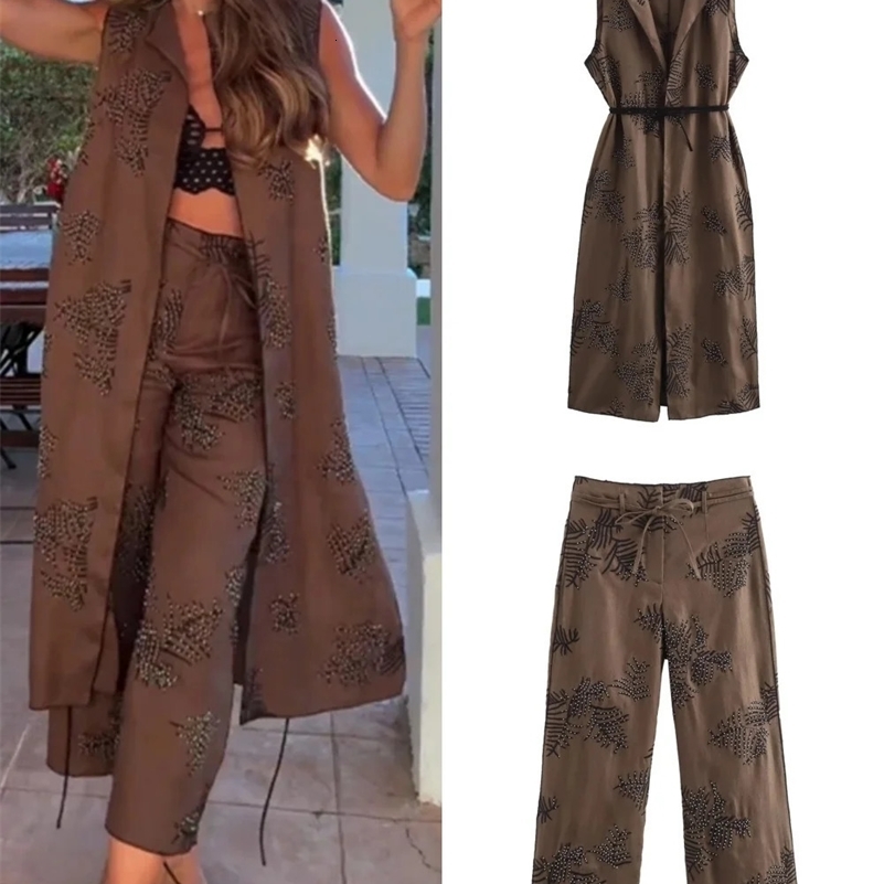 Womens 2024 Autumn Style Casual Embroidered Vest Dress 8104280Embroidered Wide Leg Pants Set 8117280 250107