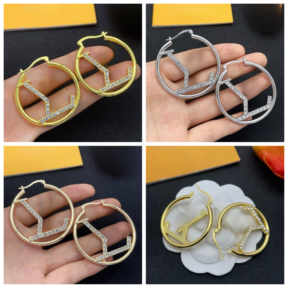 Luxury Diamond Hoop Earrings Designer Classic Large Hoop Earrings Letter Hoop Earrings 3cm 4cm 5cm Optional Box-image-1076429433