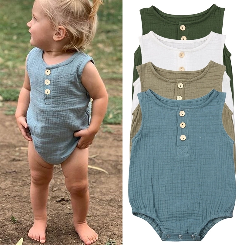 Rompers born Infant Baby Girls Boys Romper Cotton Linen Solid Color Sleeveless Button Bodysuit Jumpsuit Sunsuit 0 24M 230724