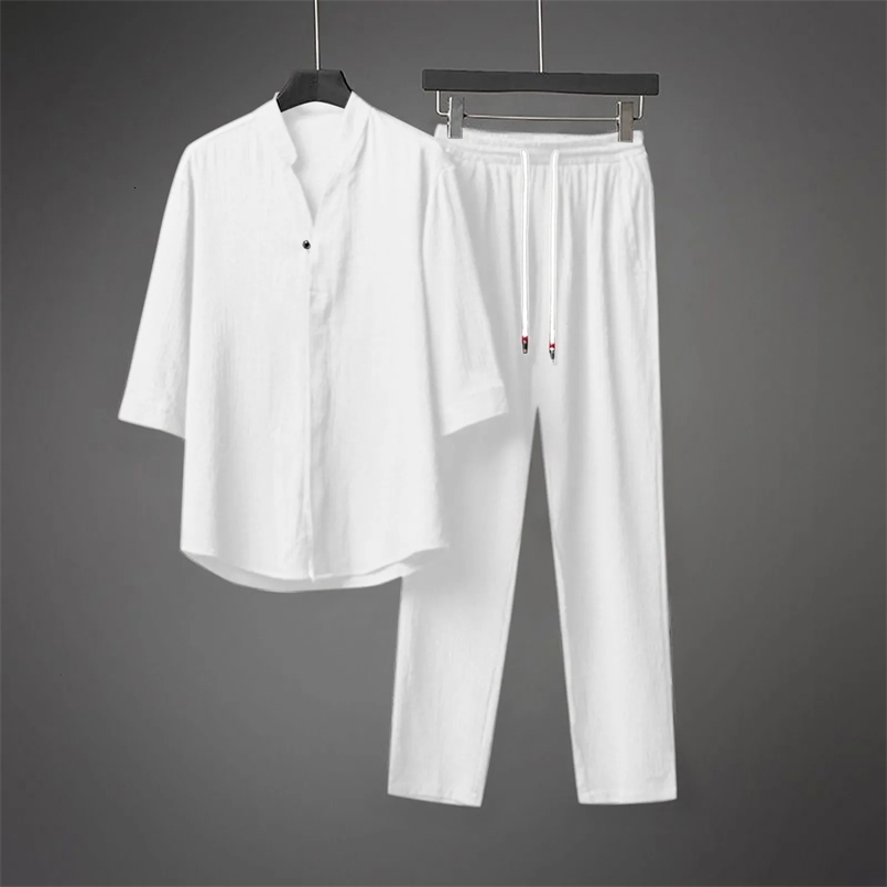 Summer Mens Classic Fashion Solid Color Short Sleeve Shirts Pants Two-Piece Set Mens Casual Loose Sports Suit 250314