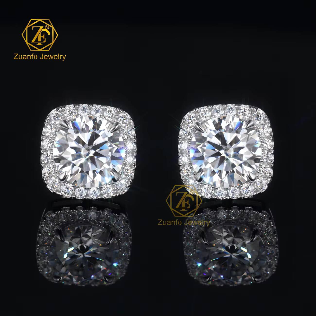 Wholesale Custom 925 Sterling Silver Womens Square Halo Round Shape Moissanite Stud Earrings 65mm 8mm Cut D VVS Fine Jewelry