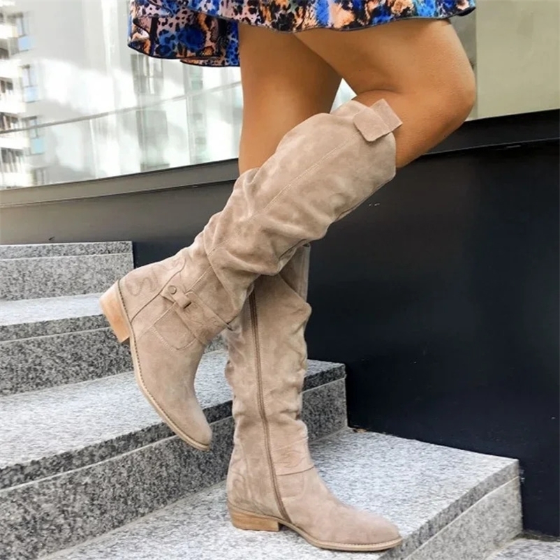 Low heel side zipper size 43 suede high womens boots retro womens boots autumn winter knee high boots 2024 241113bj