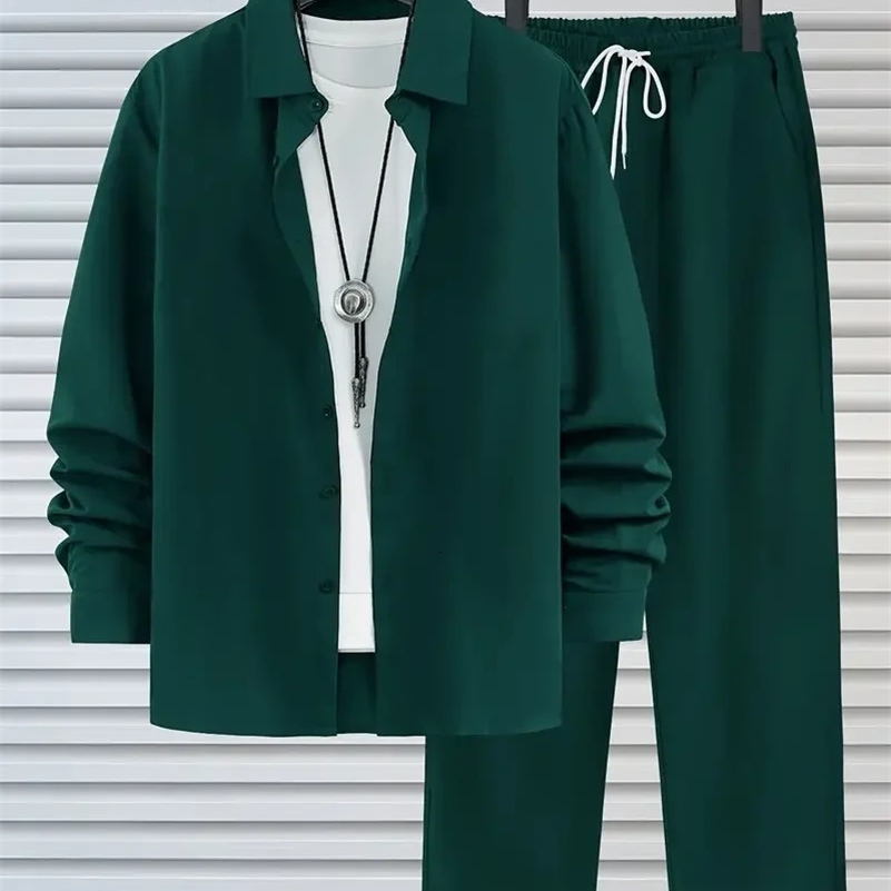 Spring And Autum Solid Color 3D Print Men Harajuku Clothing Suits Tracksuit Long Sleeve Shirt Long Pants Two Piece Sets Clothing 250121