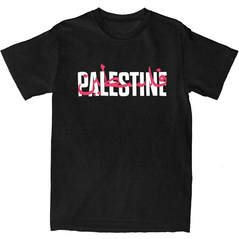 Palestine Word Arabic And English T Shirt Summer Y2K Funny T-Shirts Pure Cotton Trending Tshirt For Men Short Sleeves Clothing 250322