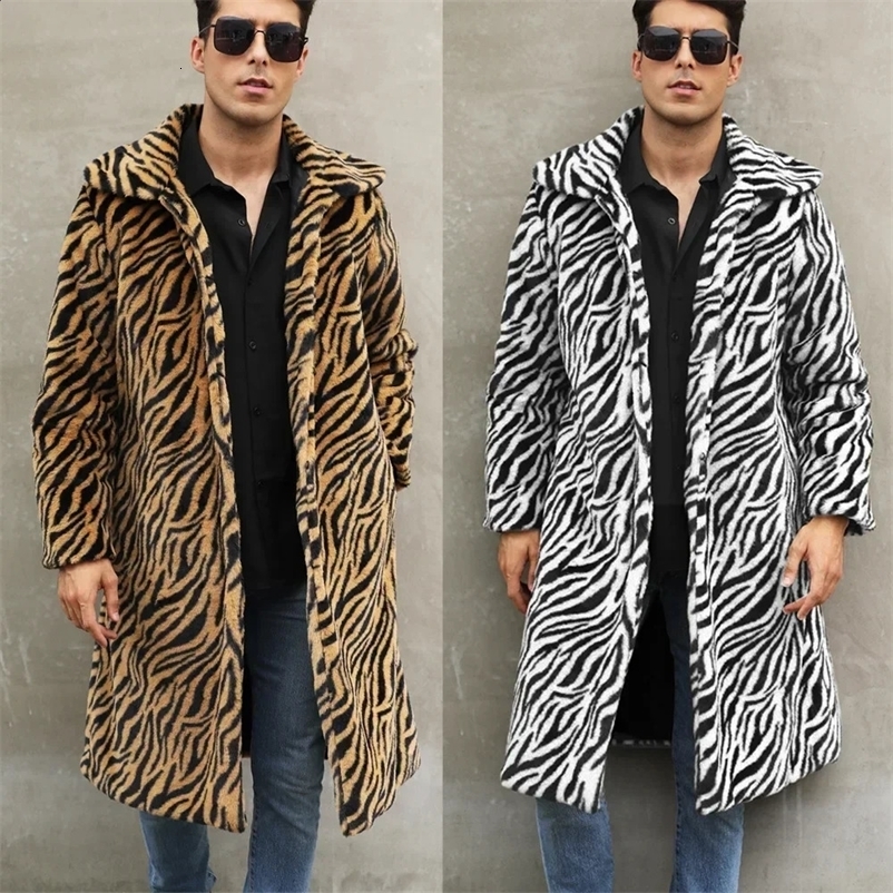 Mens artificial fox fur leather jacket winter zebra striped thick fluffy warm jacket fur long jacket Bontjas jacket for men 241118bj