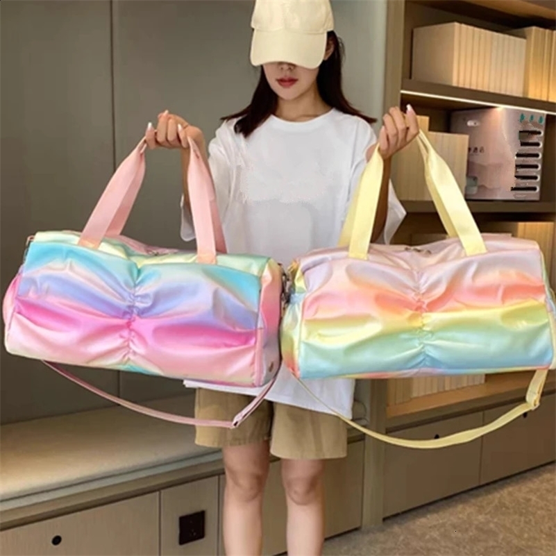 Rainbow colored fitness bag womens handbag travel fitness sports girl backpack yoga shoes shoulder bag waterproof dry and wet pocket 250328