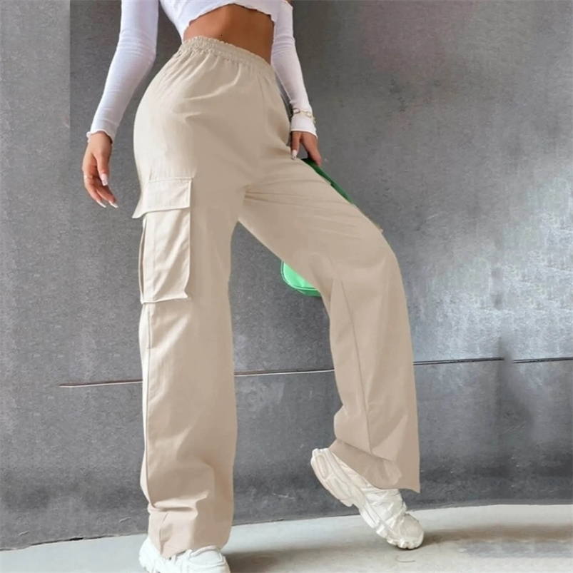Womens Spring Streetwear Fashion Cargo Pants Baggy Pants Y2K High Waist Straight Pants Solid Color Loose Casual Wide Leg Pants 240820