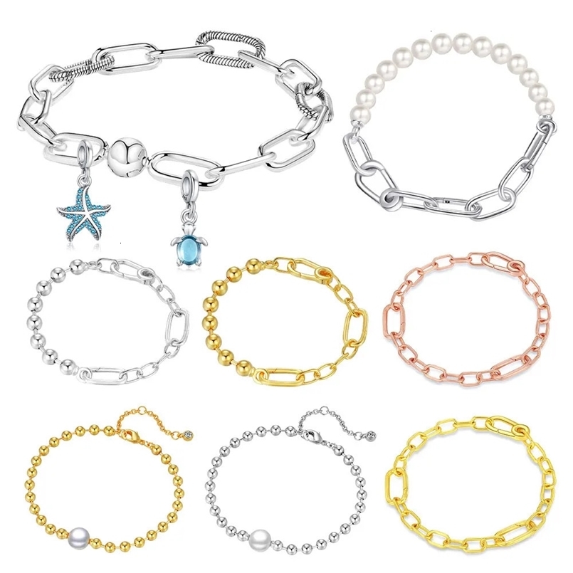 2024 925 Sterling Silver Chain Bracelet Fit pearl Me Bracelet Rose gold ME Charm Original Women fashion jewelry Love gift 240518