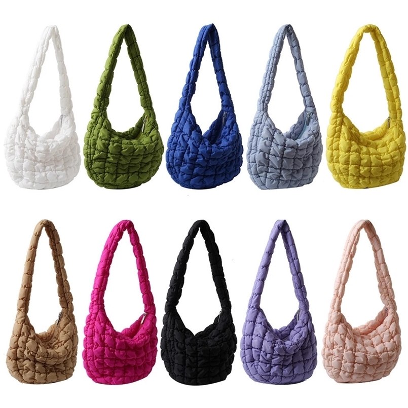 Cotton Padded Bag Quilted Check Shopping Bag Large Capacity Solid Color Casual Fashion Simple Nylon Elegant for Shopping Travel 250306