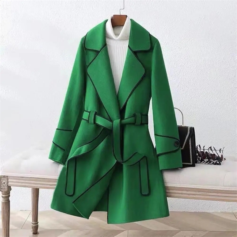 Stylish Women Outerwear Elegant Long Sleeves Autumn Winter Slim Fit Open Stitch Woolen Coat Ladies Jacket Streetwear 240729