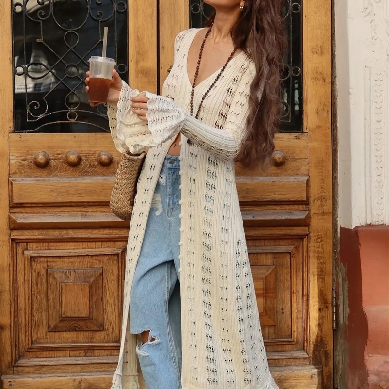 Hollow chest sweater long skirt womens summer party dress cover elegant ultra-thin splicing Maxi Vestidos holiday beach dress250425bj