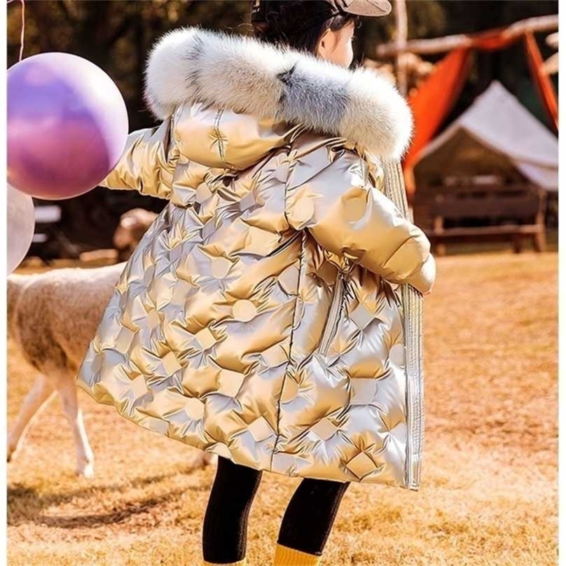 Clothes for Girls Padded Outerwear Kids Winter Children Clothing Fashion Cotton Coat Bright Leather Waived Wash 211027
