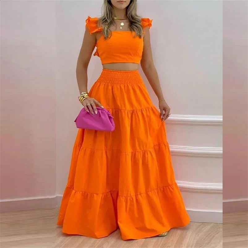 sexy solid two-piece dress for womens fashionable casual loose top Maxi dress 2-piece set for womens elegant holiday set summer 250109