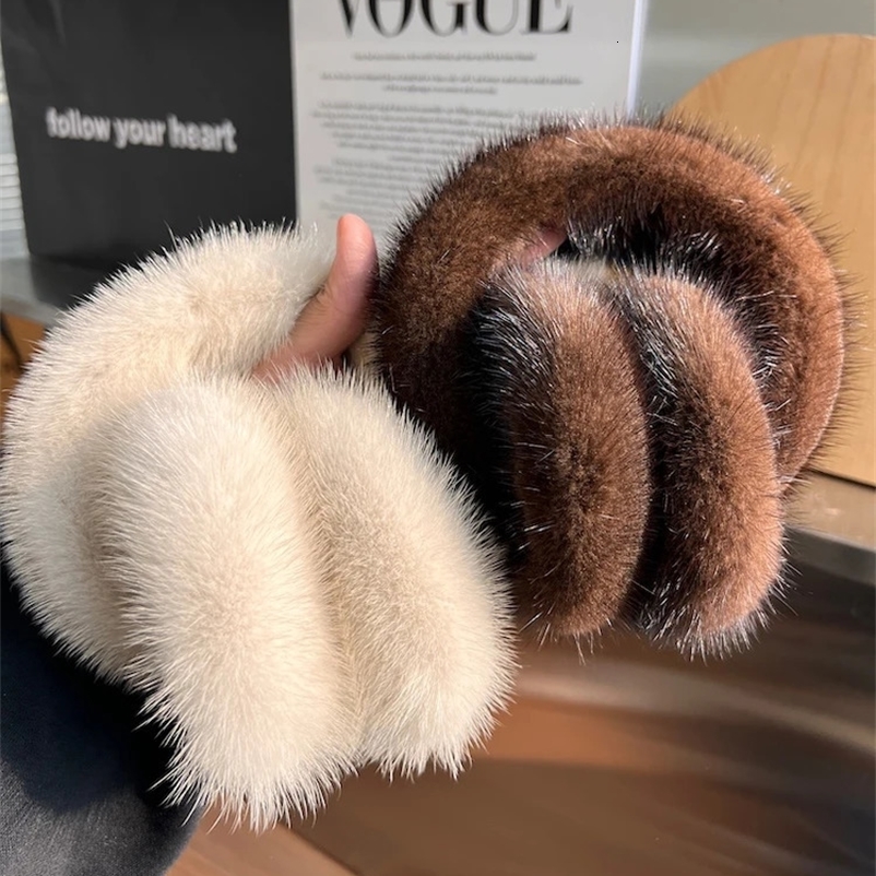 Winter Women Warm 100% Real Natural Mink Fur Earmuff Outdoor Fashion Mink Fur Earmuffs Girl Winter Ear Protection 241223bj