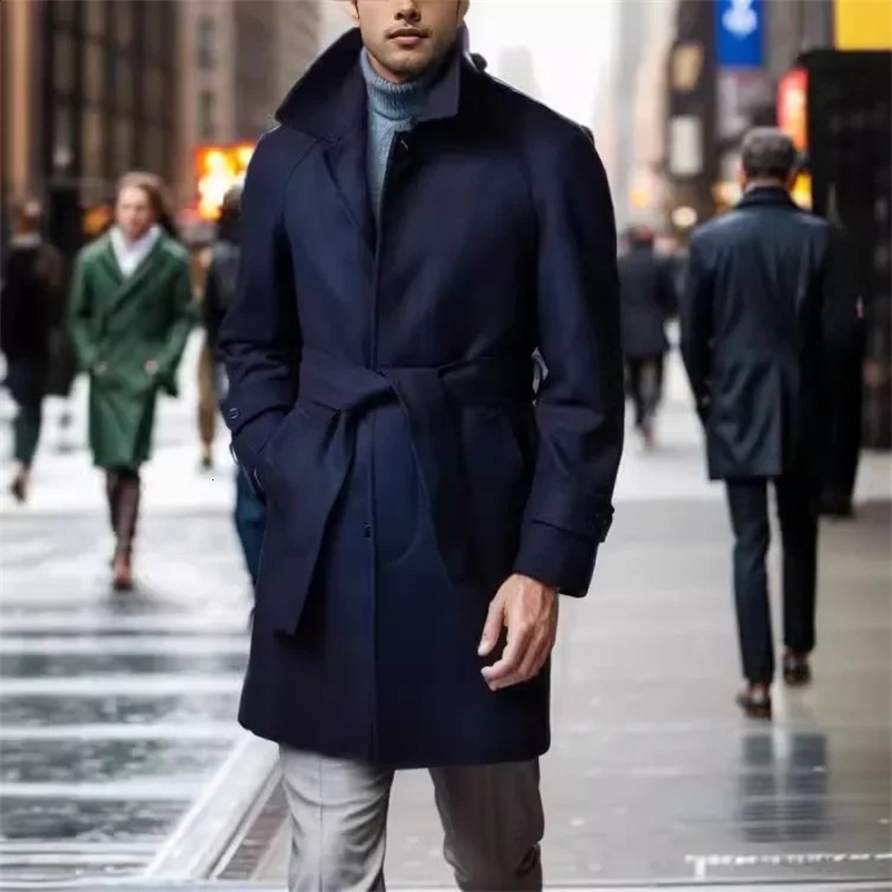 Mens Raglan sleeve wool coat autumn/winter 2024 fashionable collar medium length style wool strap casual jacket S-XXL 240823bj