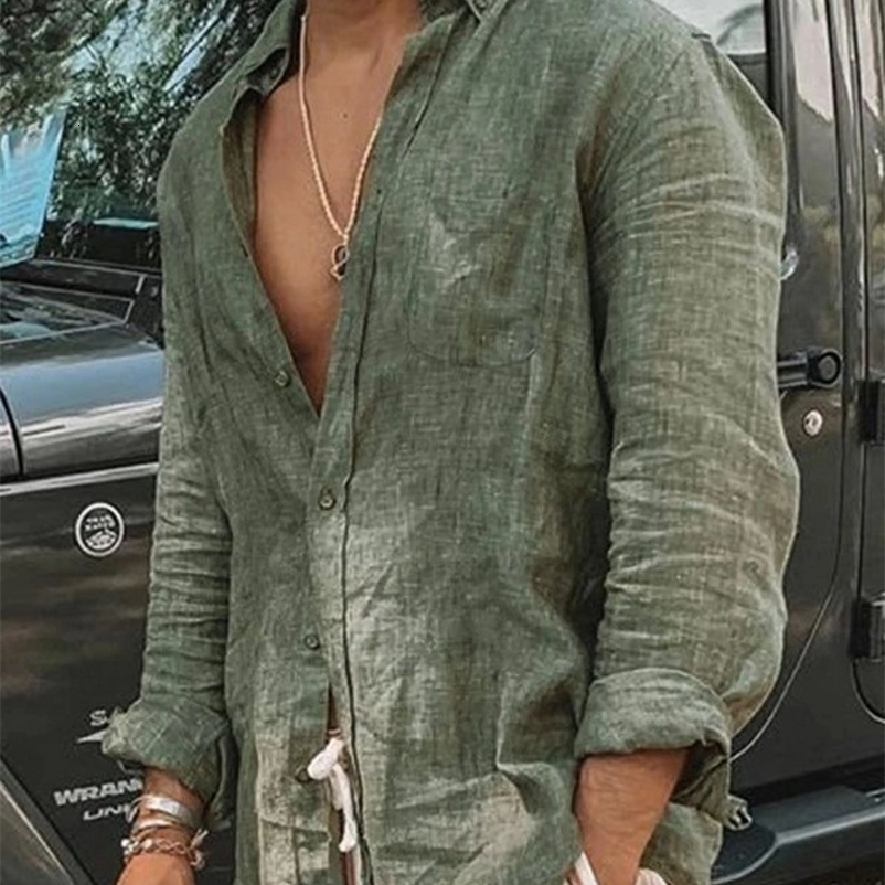 Mens casual fashion solid color thin long-sleeved shirt lapel cardigan suitable for outdoor activities250222bj