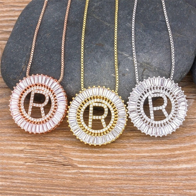 26PCS/Lot From A-Z 3 Colors Initial Letter Necklace Top Quality Copper CZ Pendant Name Necklaces Charm Family Jewelry Gift 240626