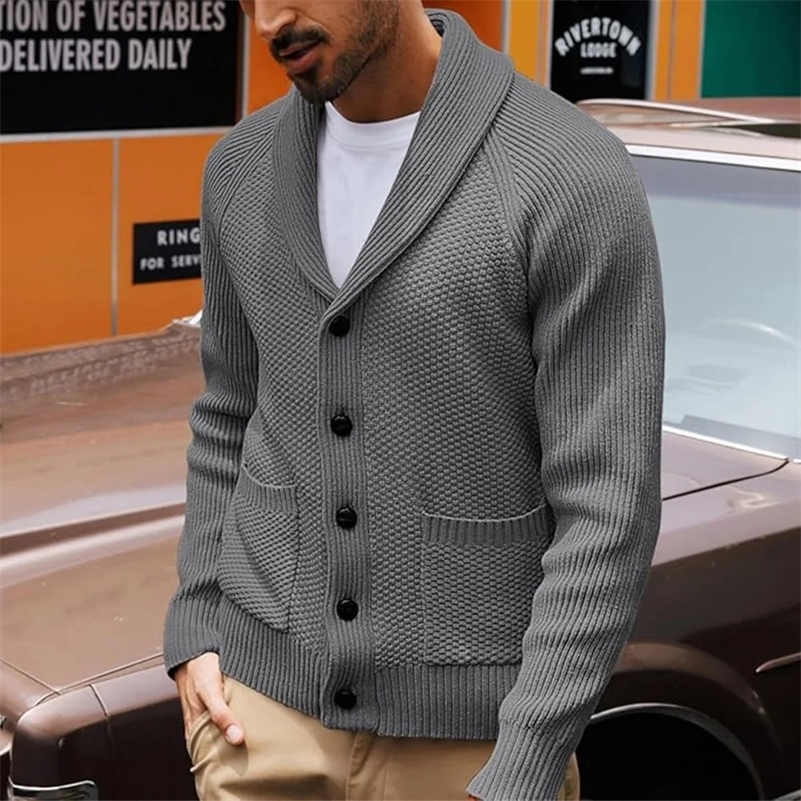 2024 Mens Knitted Wool Sweater Open Front Long Sleeve Turn Down Collar Pocket Casual Fashion Solid Color Autumn and Winter 250206