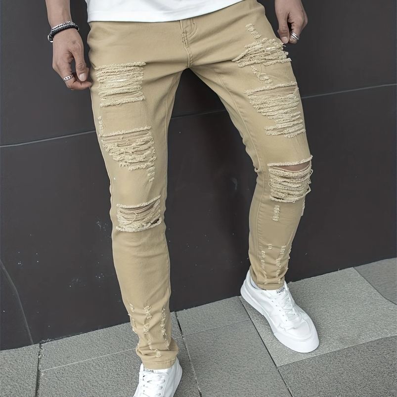 Uomini y2k elasticosi jeans in denim magro per uomo pantaloni casual buca strappato slim fit denim hip hop comfort pantaloni dritti 240819