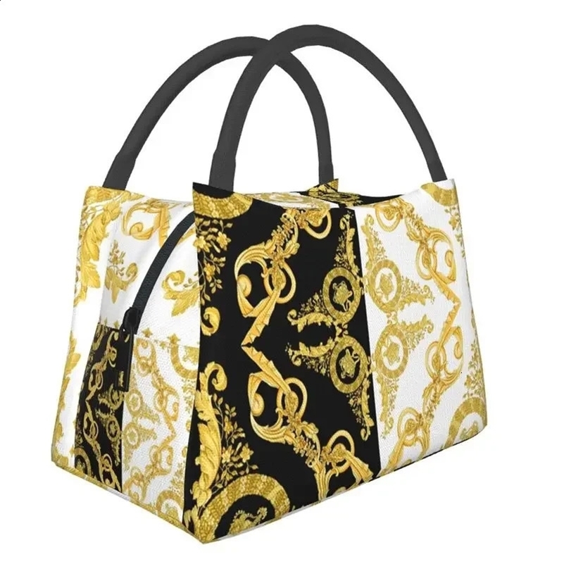 Baroque Greek Ornament GoldenMeander Meandros VINTAGE Insulated Lunch Bags for Women Waterproof Cooler Thermal Lunch Box 250227