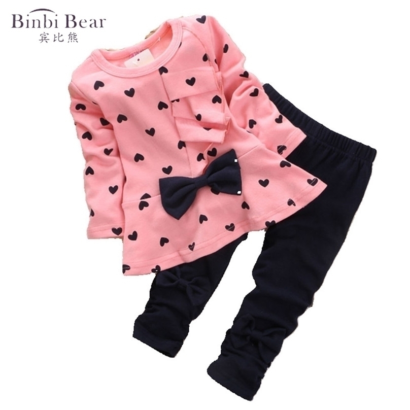Binbi Bear Spring And Autumn Set Korean Polka Dot Girls Two-piece For Children Kids Baby Clothes Children's Clothing 211025